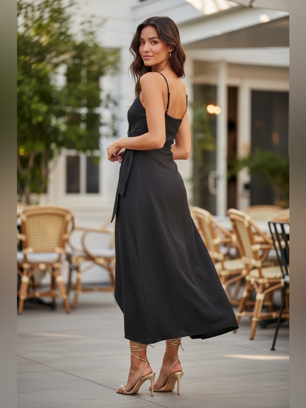 Zara Linen Blend Knotted Slip Dress – Black – Size Small – NWT